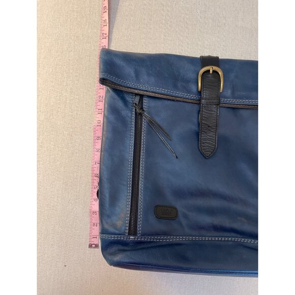 Liodu Blue Leather Backpack With Buckle Strap & Zipper Pockets - Picture 6 of 11